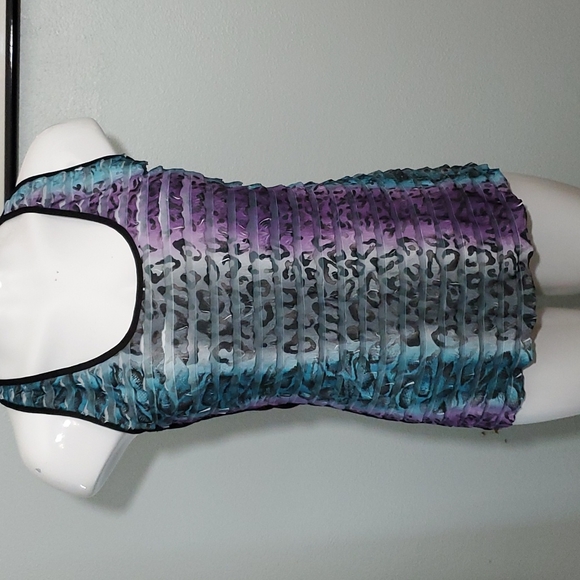 L8ter Womens Multi-colored Ruffle Scoop Neck Stretch T-Back Tank Top-EC-Size L - Picture 1 of 17
